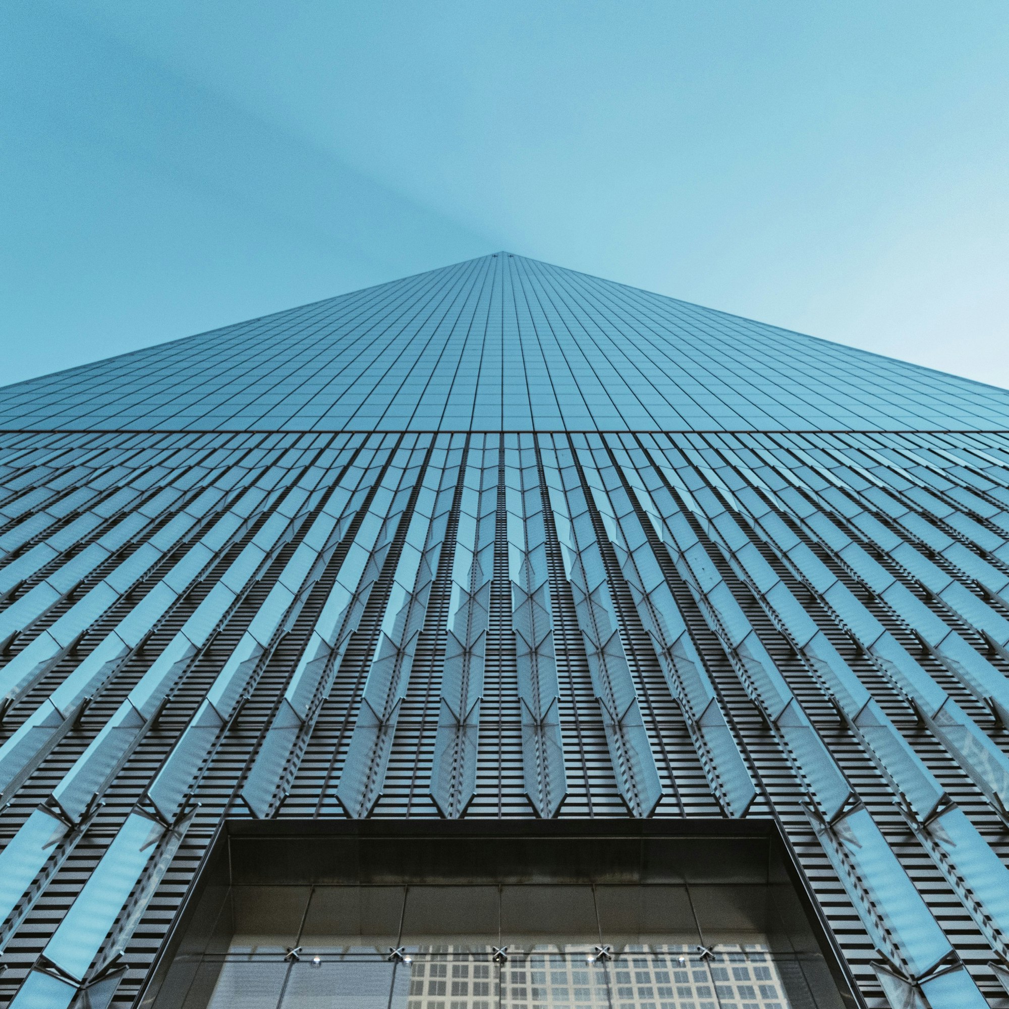 Low angle shot of the One World Trade Center building in Lower Manhattan, New York City